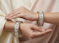 Premium Sterling Silver Multi-Color CZ Studded Filigree Bangle Set (Pair) (Made to Order)
