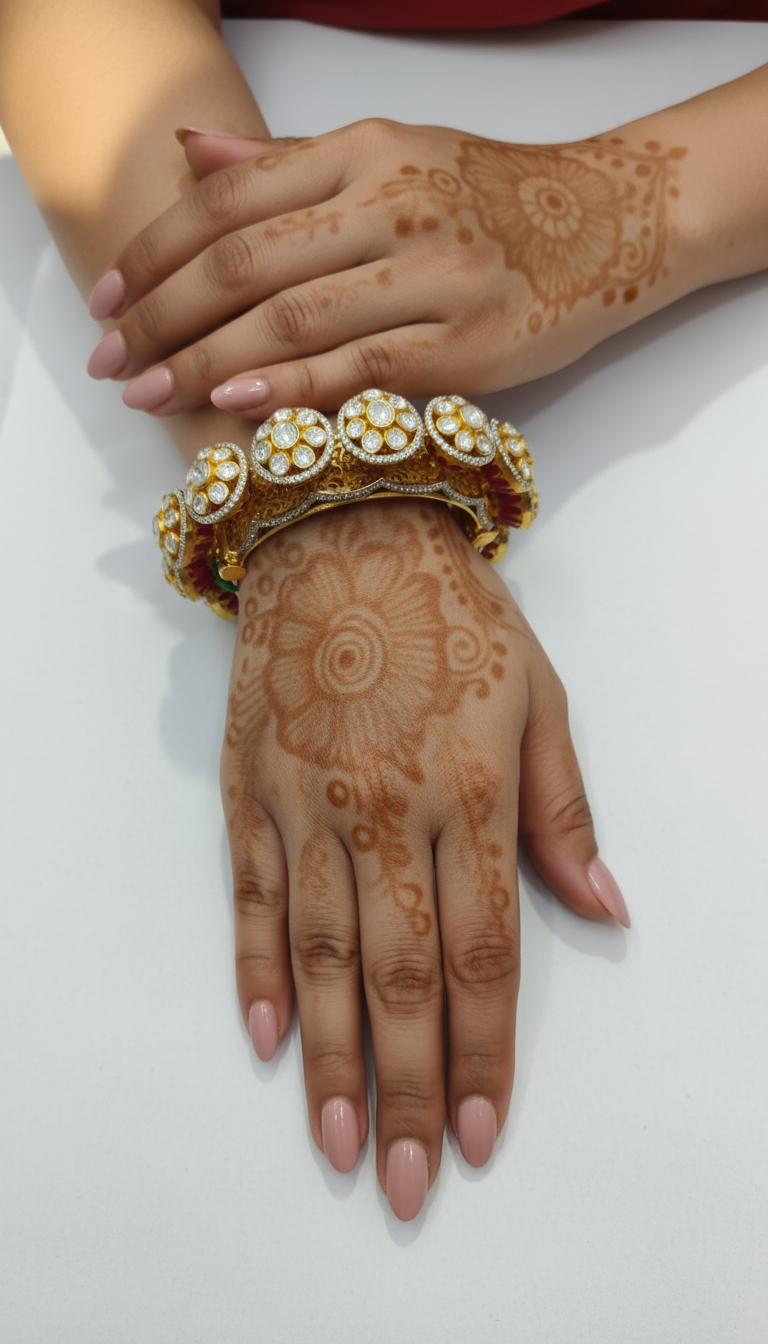 Product Title Premium Silver Gold Plated Polki Bangles | Handcrafted Jadau Kundan Style Traditional Openable Kada for Women (Made To Order)