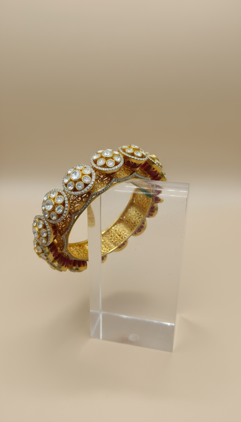Product Title Premium Silver Gold Plated Polki Bangles | Handcrafted Jadau Kundan Style Traditional Openable Kada for Women (Made To Order)