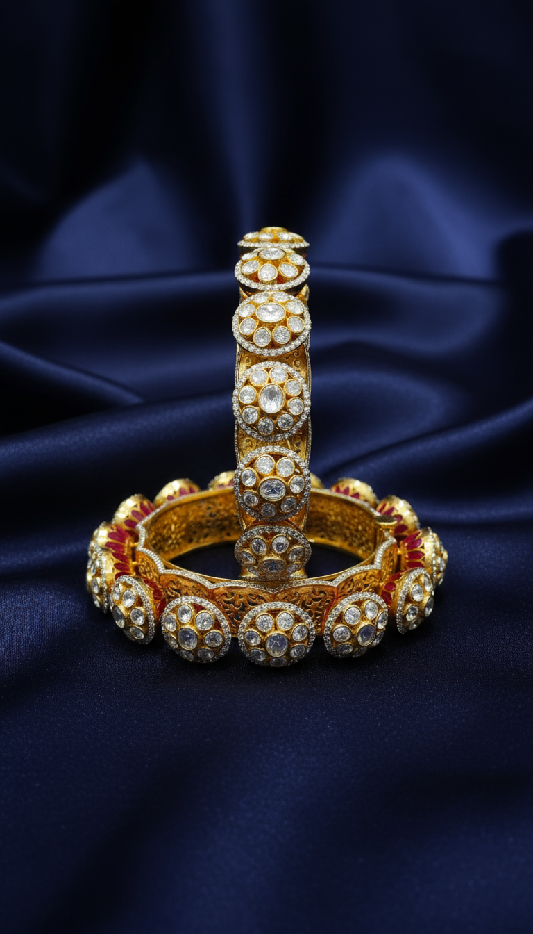 Product Title Premium Silver Gold Plated Polki Bangles | Handcrafted Jadau Kundan Style Traditional Openable Kada for Women (Made To Order)