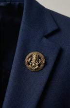 Antique Gold Lord Ganesha Brooch | Round Temple Style Ganpati Pin | Spiritual Ethnic Lapel Brooch for Men & Women