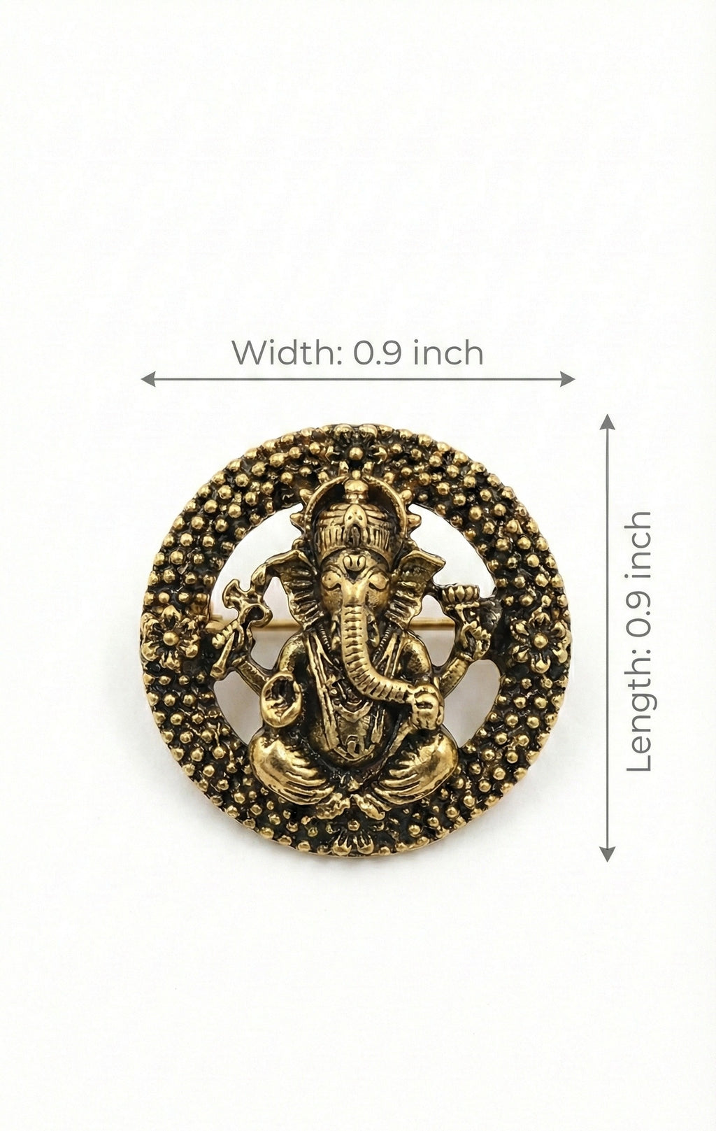Antique Gold Lord Ganesha Brooch | Round Temple Style Ganpati Pin | Spiritual Ethnic Lapel Brooch for Men & Women