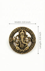 Antique Gold Lord Ganesha Brooch | Round Temple Style Ganpati Pin | Spiritual Ethnic Lapel Brooch for Men & Women