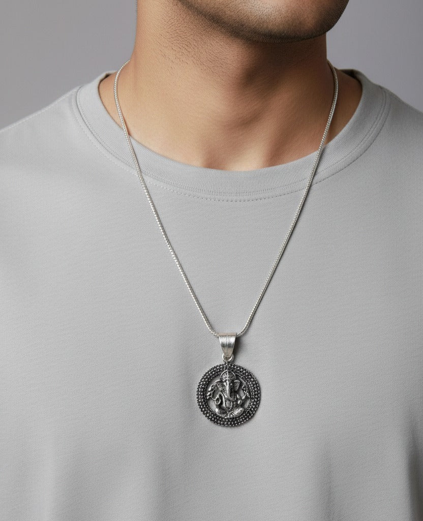 Shri Ganesha Silver Plated Pendant - Symbol of Blessings and New Beginnings