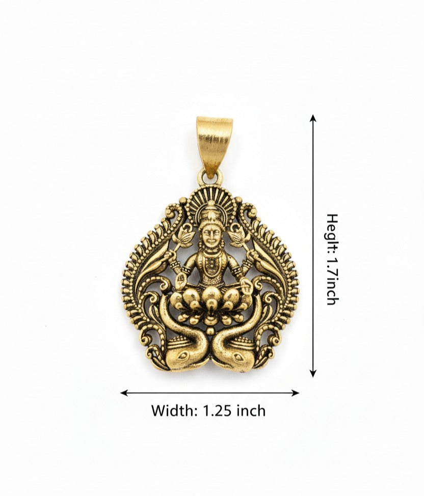 Premium Oxidized Gold Plated Goddess Lakshmi Pendant | Antique Craft