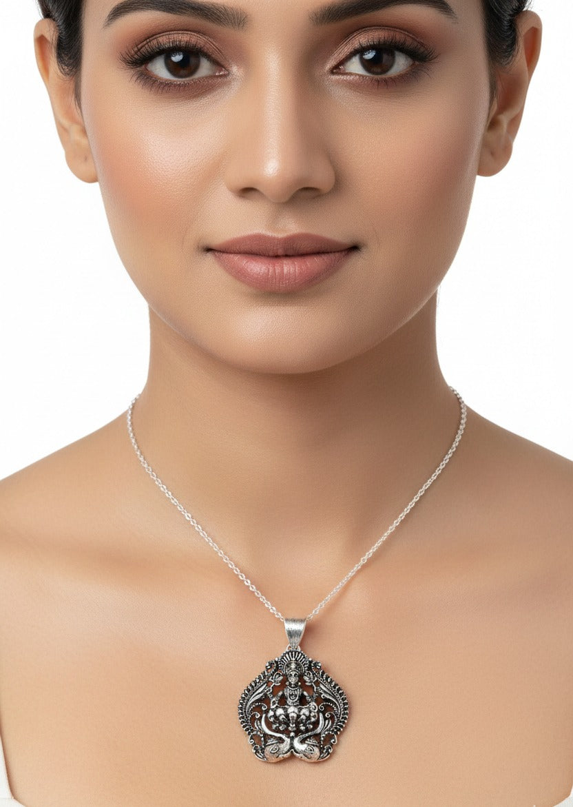 Premium Oxidized Gold Plated Goddess Lakshmi Pendant | Antique Craft