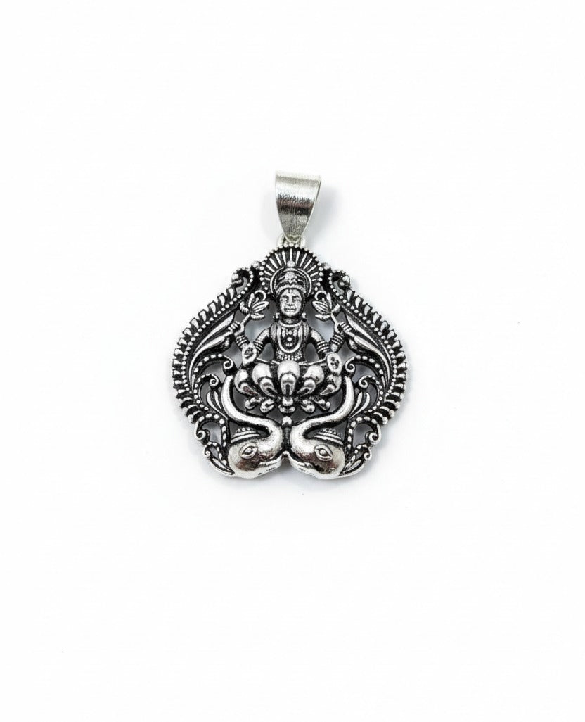 Premium Oxidized Gold Plated Goddess Lakshmi Pendant | Antique Craft