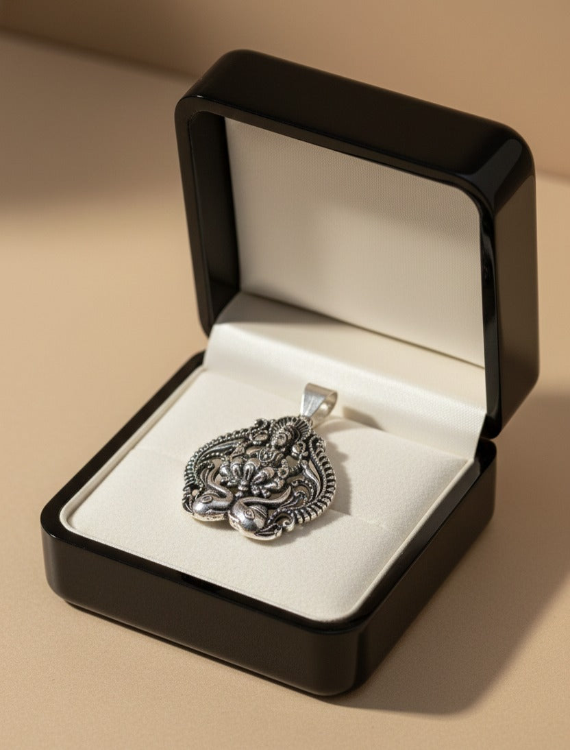 Premium Oxidized Gold Plated Goddess Lakshmi Pendant | Antique Craft