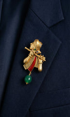 Lord Krishna Bansuri Gold Plated Brass Brooch with Artificial Stones | Ethnic Spiritual Jewelry Pin