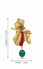 Lord Krishna Bansuri Gold Plated Brass Brooch with Artificial Stones | Ethnic Spiritual Jewelry Pin