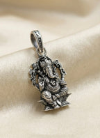 Premium Antique Silver Lord Ganesha Pendant | Ganpati Bappa Spiritual Jewellery for Prosperity & Protection