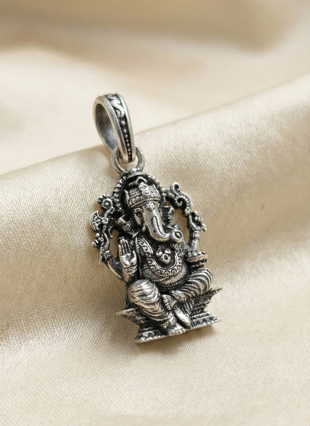 Oxidized Silver Lord Ganesha Pendant | Ganpati Bappa Idol Necklace | Antique Finish Hindu Spiritual Jewelry | Divine Blessing Charm for Men & Women | Traditional Ethnic Religious Gift