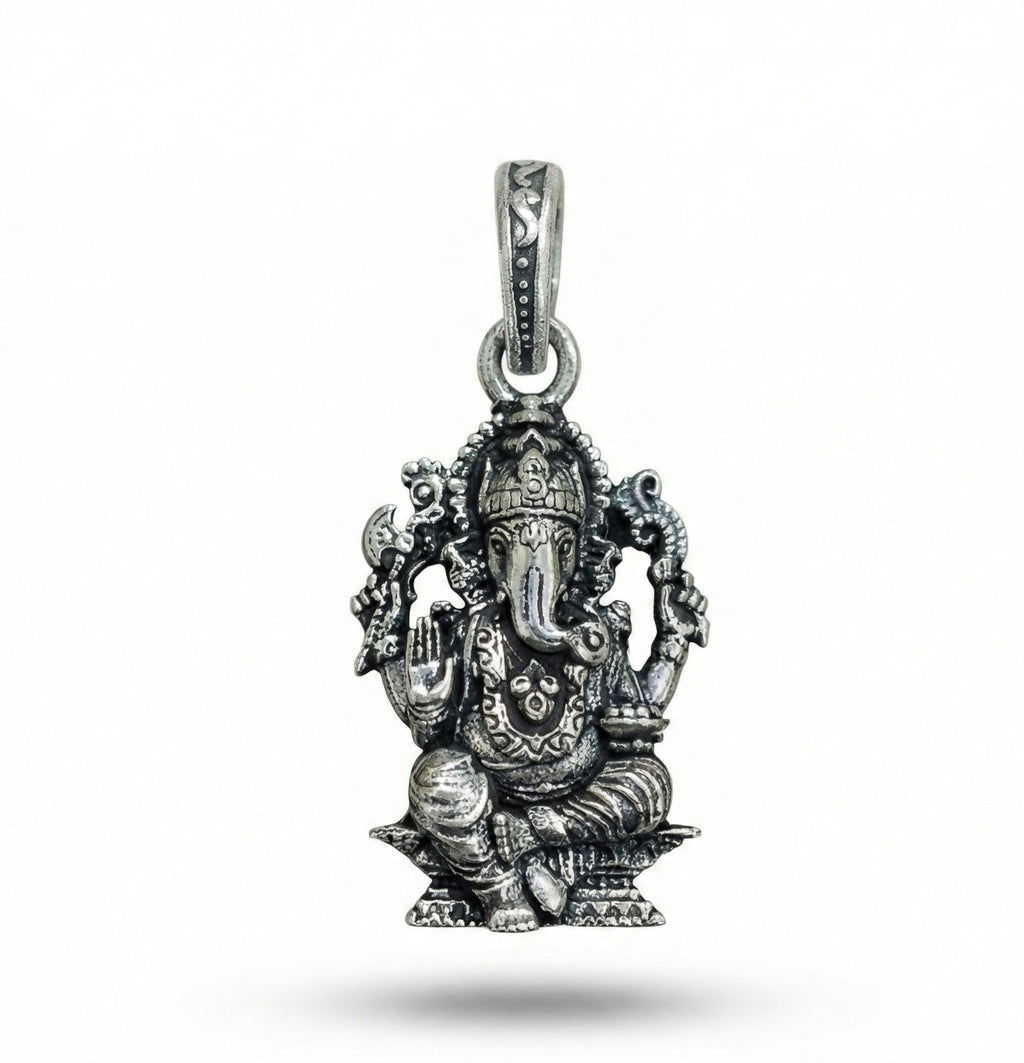 Premium Antique Silver Lord Ganesha Pendant | Ganpati Bappa Spiritual Jewellery for Prosperity & Protection