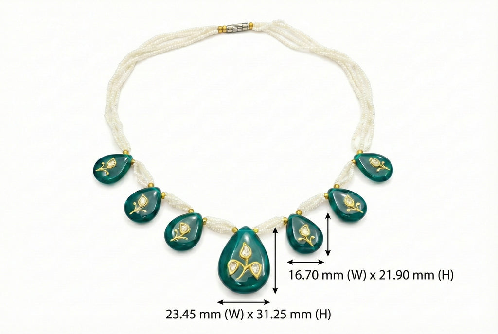 Handcrafted Green Onyx & Diamond Polki Necklace with Seed Pearl Strands – Royal Kundan Jewelry for Women