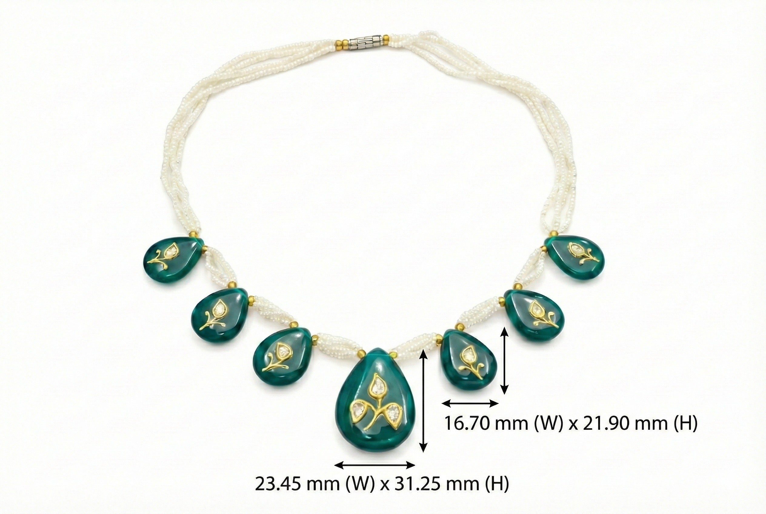 Handcrafted Green Onyx & Diamond Polki Necklace with Seed Pearl Strands – Royal Kundan Jewelry for Women