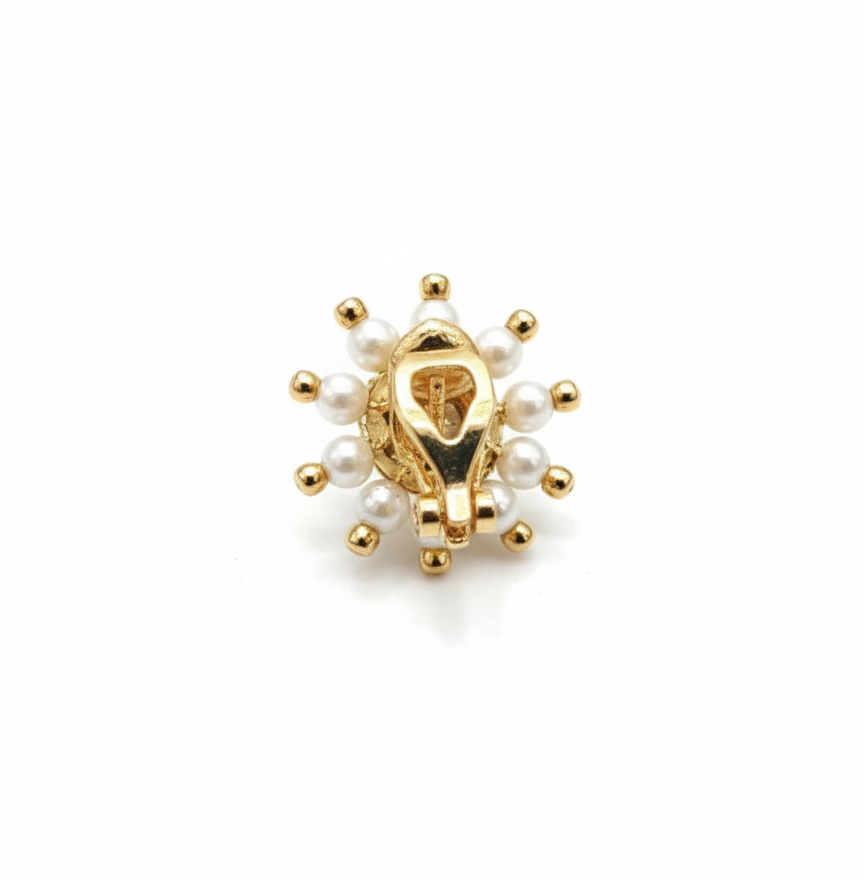 Maharashtrian Style Nath Nose Pin | Red Stone & Pearl Kundan Design | Gold Plated Traditional Clip-On Nose Ring for Women
