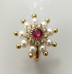 Maharashtrian Style Nath Nose Pin | Red Stone & Pearl Kundan Design | Gold Plated Traditional Clip-On Nose Ring for Women