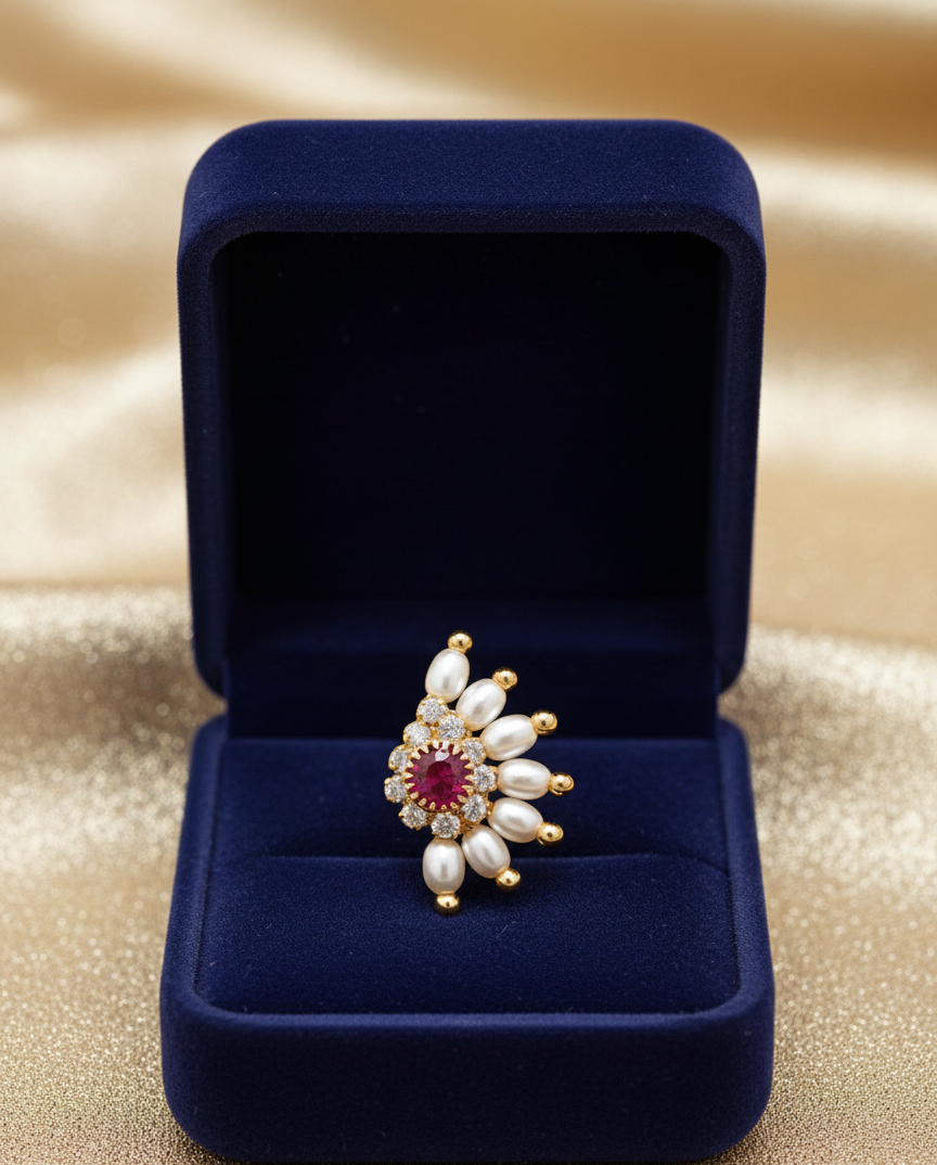 Maharashtrian Style Nath Nose Pin | Pink Stone & Pearl Kundan Design | Gold Plated Traditional Clip-On Nose Ring for Women