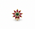 Maharashtrian Style Nath Nose Pin | Red & Green Stone Kundan Design | Gold Plated Traditional Clip-On Nose Ring for Women