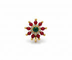 Maharashtrian Style Nath Nose Pin | Red & Green Stone Kundan Design | Gold Plated Traditional Clip-On Nose Ring for Women