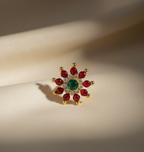 Maharashtrian Style Nath Nose Pin | Red & Green Stone Kundan Design | Gold Plated Traditional Clip-On Nose Ring for Women