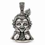 Krishna Bal Roop Pendant for Men and Women | Silver Plated Brass Laddu Gopal Design with Antique Oxidised Finish | Religious Hindu God Pendant | Made to Order