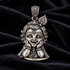 Krishna Bal Roop Pendant for Men and Women | Silver Plated Brass Laddu Gopal Design with Antique Oxidised Finish | Religious Hindu God Pendant | Made to Order