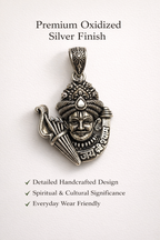 Khatu Shyam Ji Teen Baan Pendant – Oxidised Silver Plated Brass | Teen Baan Dhari Shyam Baba Locket | Spiritual Protection Jewelry for Men & Women