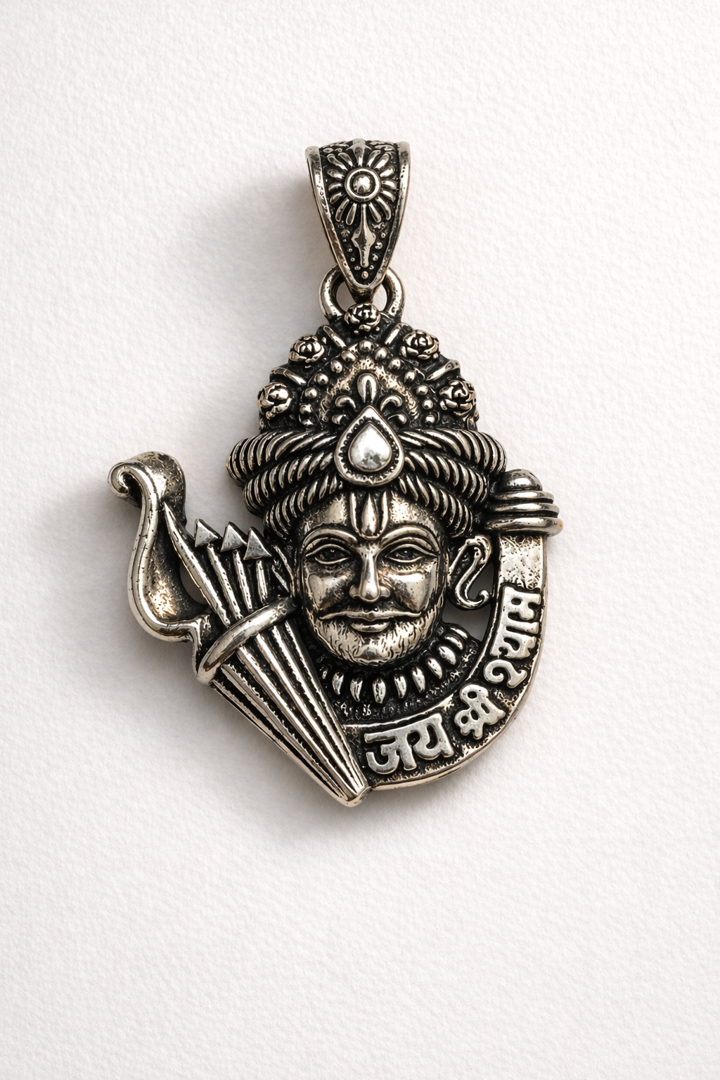 Khatu Shyam Ji Teen Baan Pendant – Oxidised Silver Plated Brass | Teen Baan Dhari Shyam Baba Locket | Spiritual Protection Jewelry for Men & Women