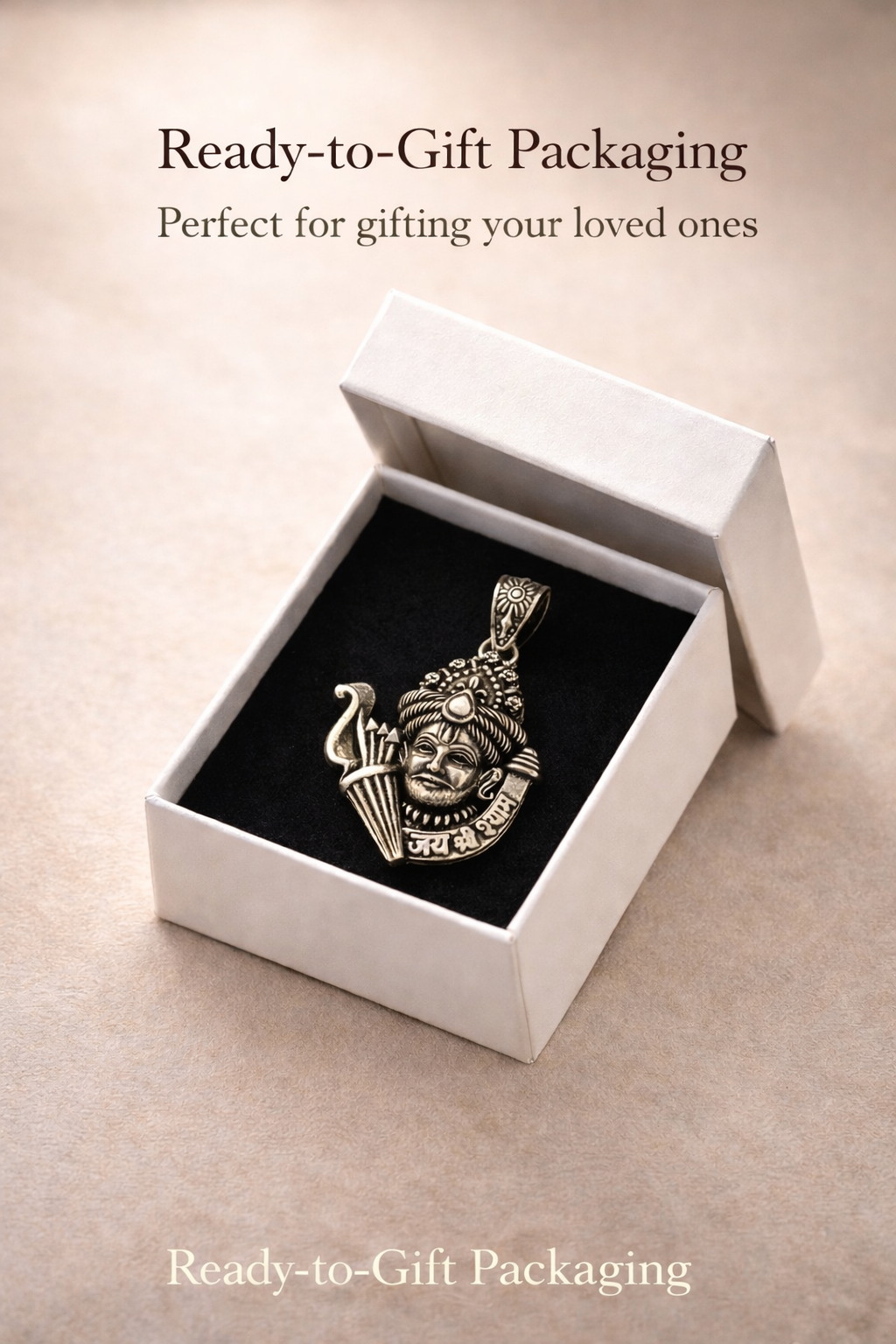 Khatu Shyam Ji Teen Baan Pendant – Oxidised Silver Plated Brass | Teen Baan Dhari Shyam Baba Locket | Spiritual Protection Jewelry for Men & Women
