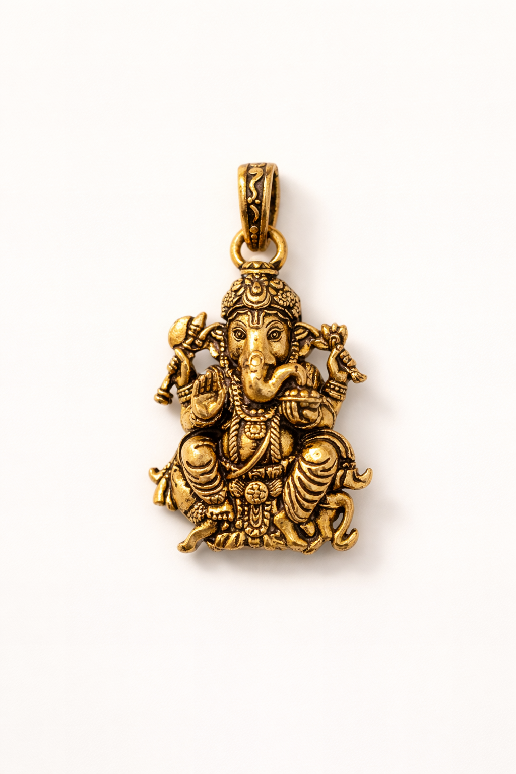 Exquisite Lord Ganesha Pendant with Mushak – Sacred Brass Jewelry Symbolizing Wisdom, Fortune, and Protection, Perfect for Devotional Wear and Spiritual Blessings