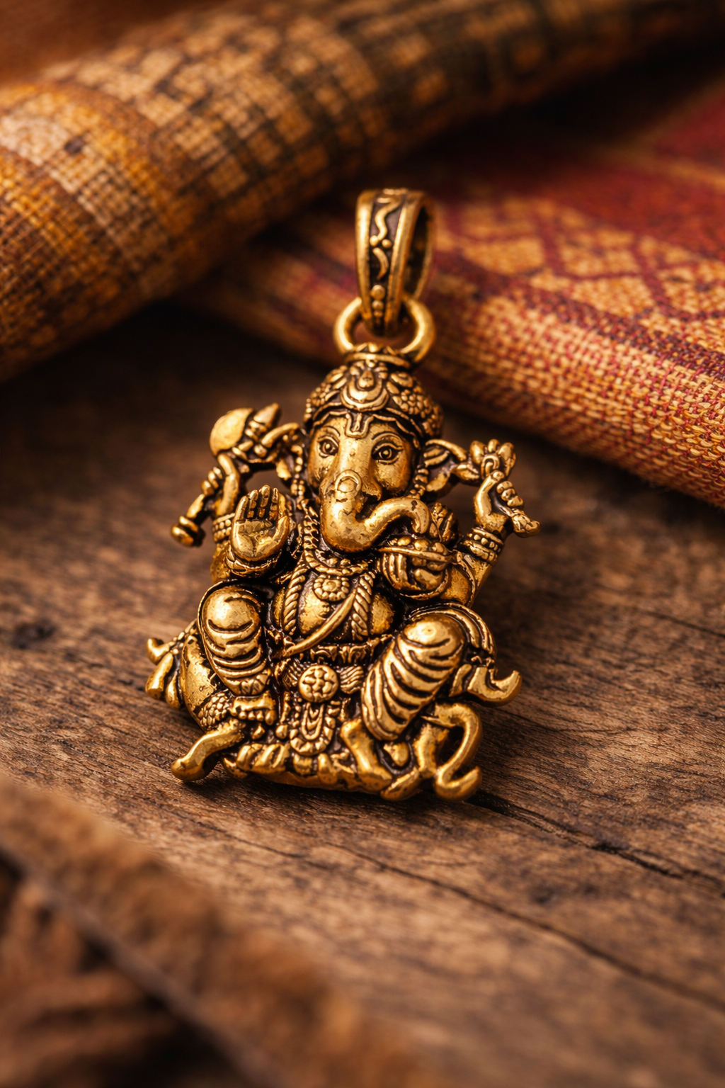 Exquisite Lord Ganesha Pendant with Mushak – Sacred Brass Jewelry Symbolizing Wisdom, Fortune, and Protection, Perfect for Devotional Wear and Spiritual Blessings
