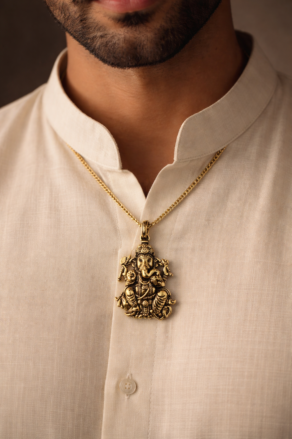 Exquisite Lord Ganesha Pendant with Mushak – Sacred Brass Jewelry Symbolizing Wisdom, Fortune, and Protection, Perfect for Devotional Wear and Spiritual Blessings