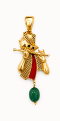 Lord Krishna Basuri Style Pendant with Green Bead Drop Ethnic Gold Tone Jewelry