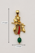 Lord Krishna Basuri Style Pendant with Green Bead Drop Ethnic Gold Tone Jewelry