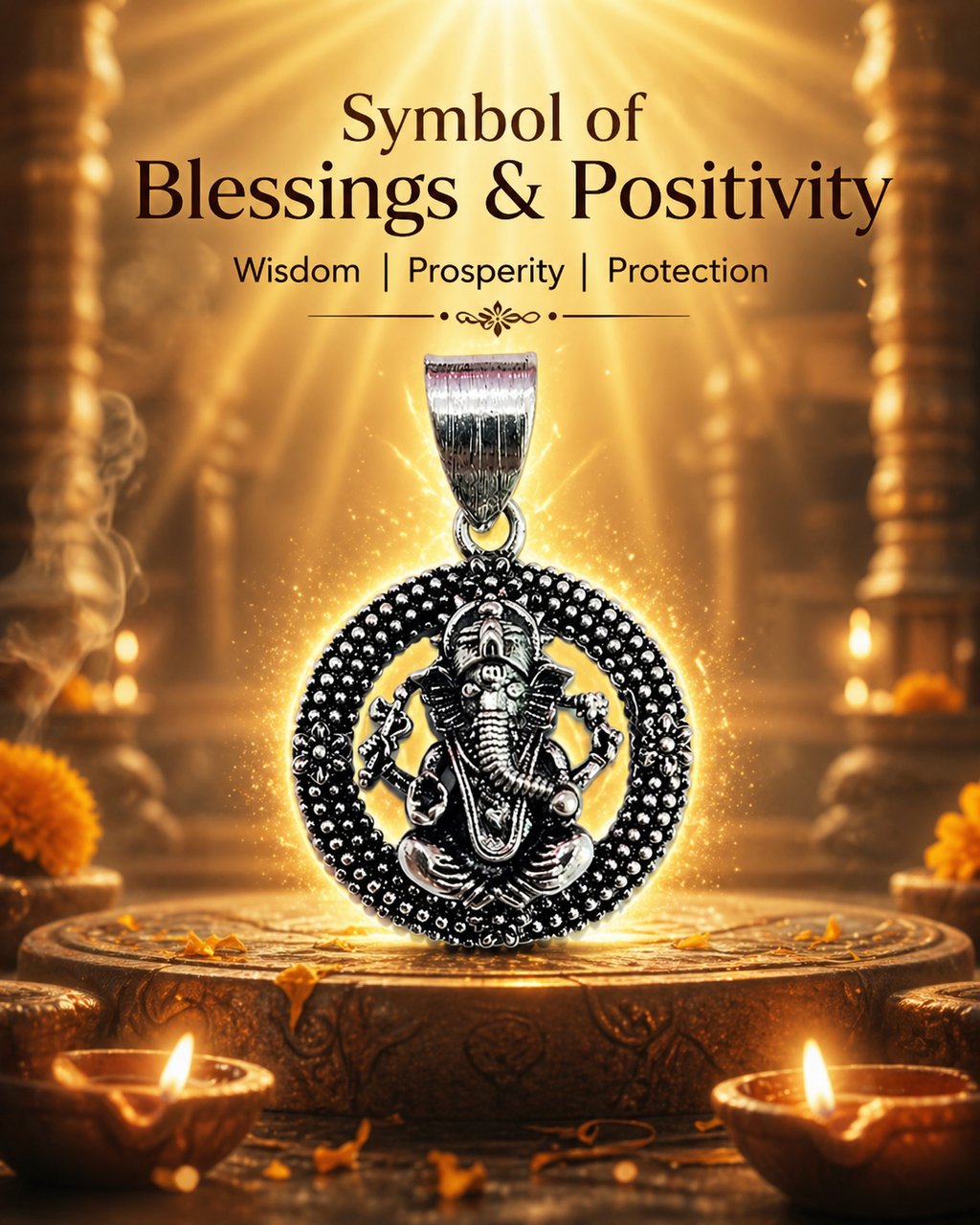 Divine Round Ganesha Pendant for Men & Women