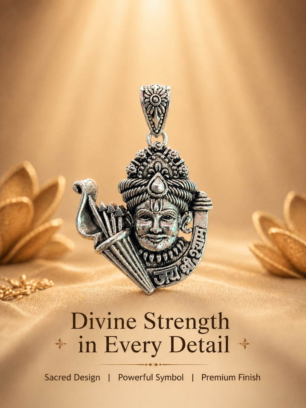 Khatu Shyam Ji Silver Pendant for Men & Women | Oxidised Devotional Pendant | Antique Finish Spiritual Jewelry