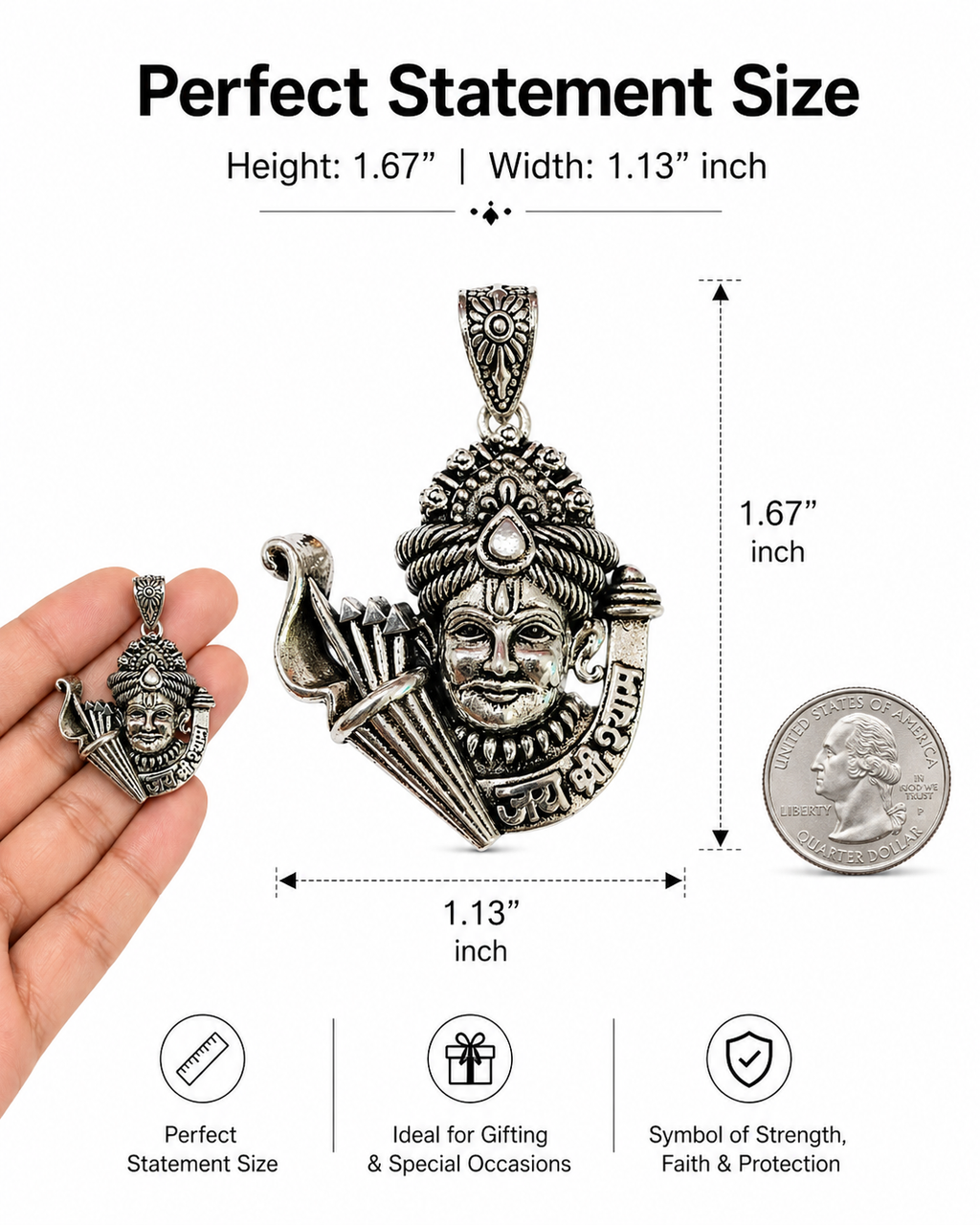 Khatu Shyam Ji Silver Pendant for Men & Women | Oxidised Devotional Pendant | Antique Finish Spiritual Jewelry
