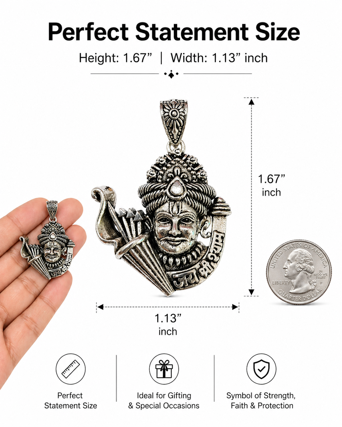Khatu Shyam Ji Silver Pendant for Men & Women | Oxidised Devotional Pendant | Antique Finish Spiritual Jewelry