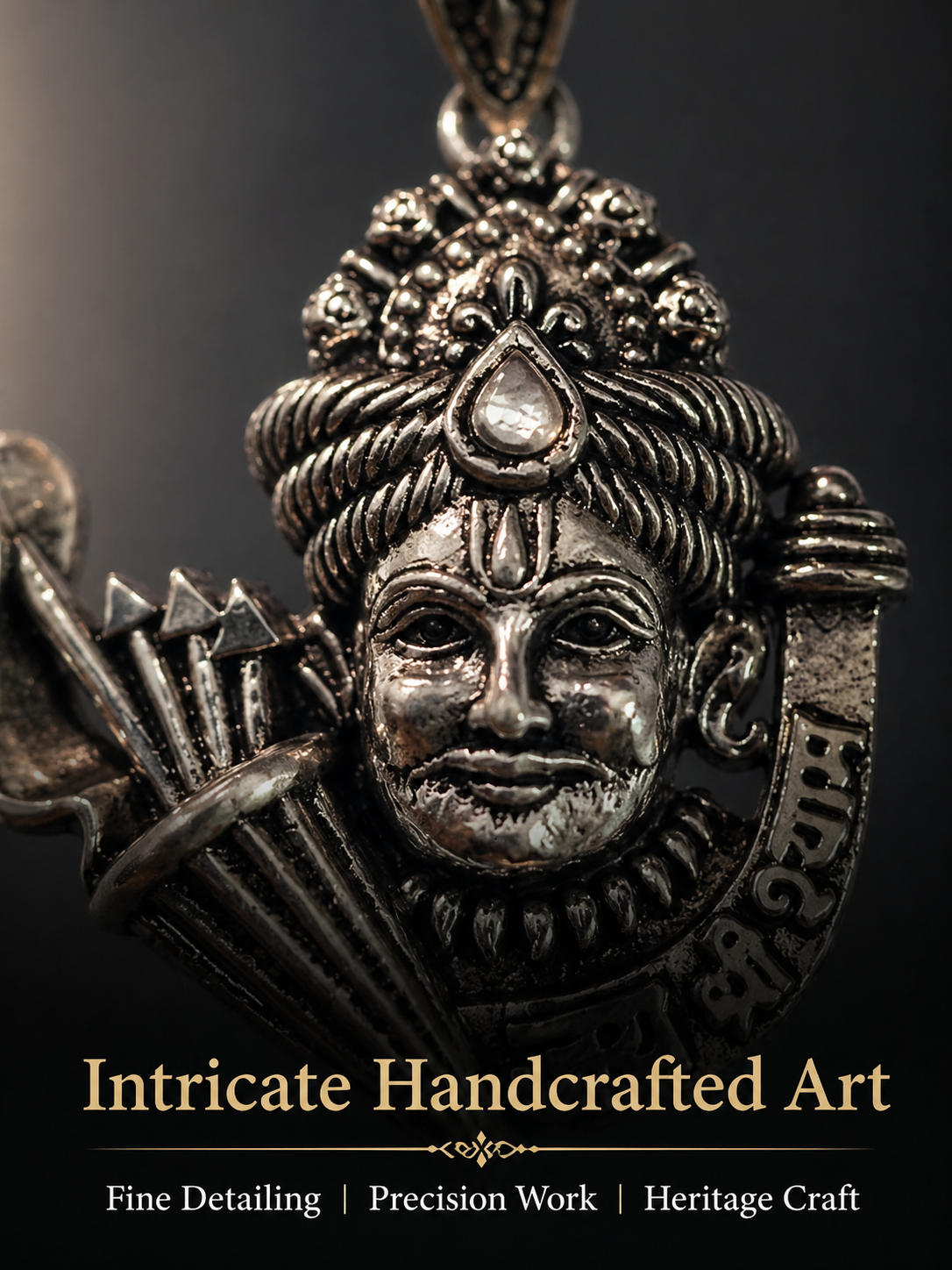 Khatu Shyam Ji Silver Pendant for Men & Women | Oxidised Devotional Pendant | Antique Finish Spiritual Jewelry