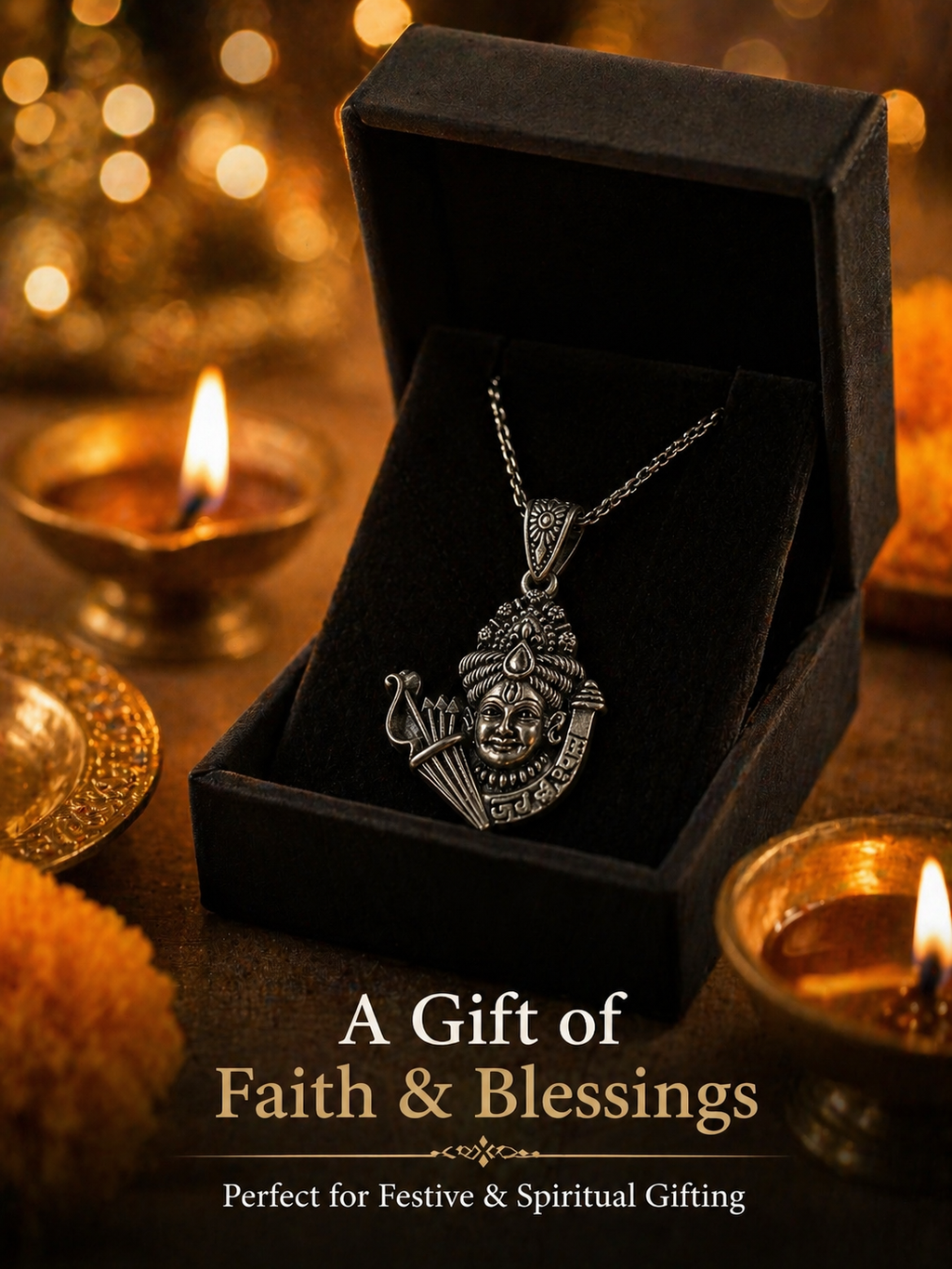 Khatu Shyam Ji Silver Pendant for Men & Women | Oxidised Devotional Pendant | Antique Finish Spiritual Jewelry