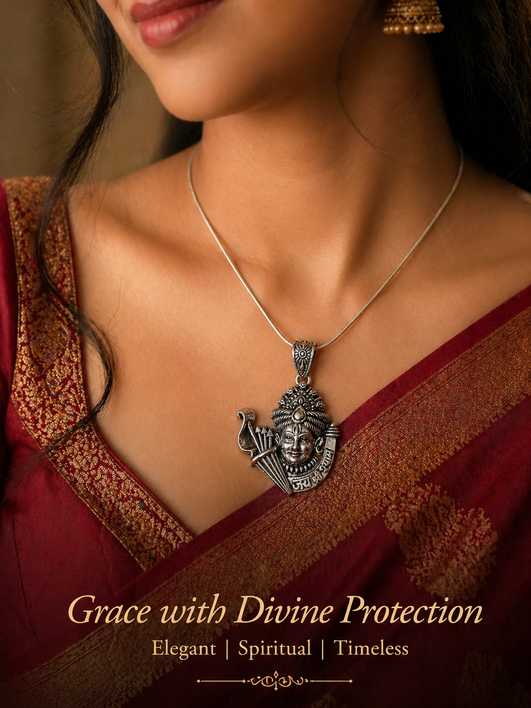 Khatu Shyam Ji Silver Pendant for Men & Women | Oxidised Devotional Pendant | Antique Finish Spiritual Jewelry