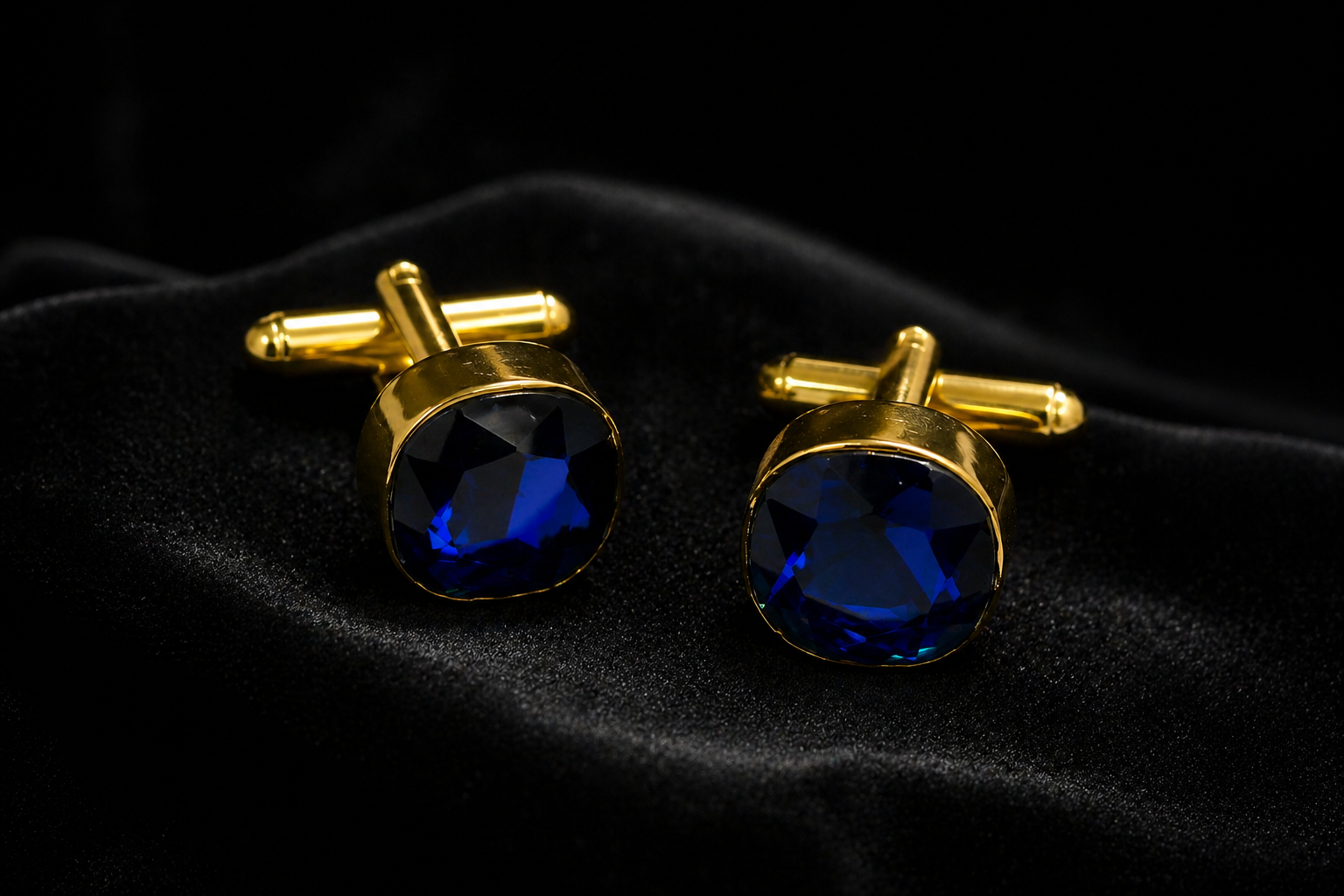 Royal Blue Stone Gold Plated Brass Cufflinks (Pair) – Classic Formal Style