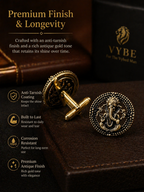 Shri Ganesh Antique Gold Cufflinks for Men | Premium Brass Ethnic Spiritual Cuff Links