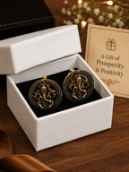 Shri Ganesh Antique Gold Cufflinks for Men | Premium Brass Ethnic Spiritual Cuff Links