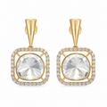 Gold Plated 925 Silver Moissanite Polki Dangle Earrings | Elegant Square Drop Earrings for Women