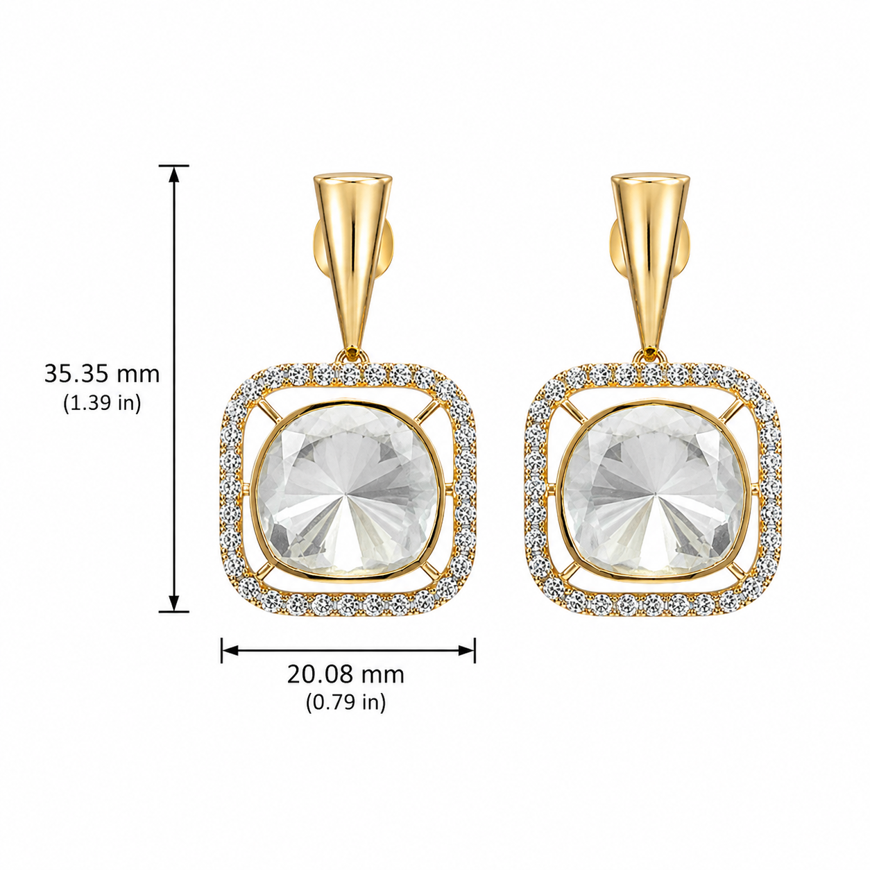 Gold Plated 925 Silver Moissanite Polki Dangle Earrings | Elegant Square Drop Earrings for Women
