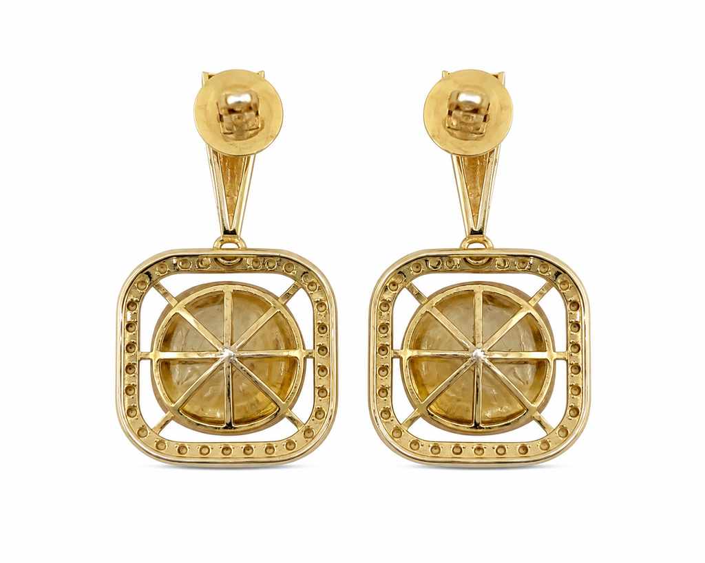 Gold Plated 925 Silver Moissanite Polki Dangle Earrings | Elegant Square Drop Earrings for Women