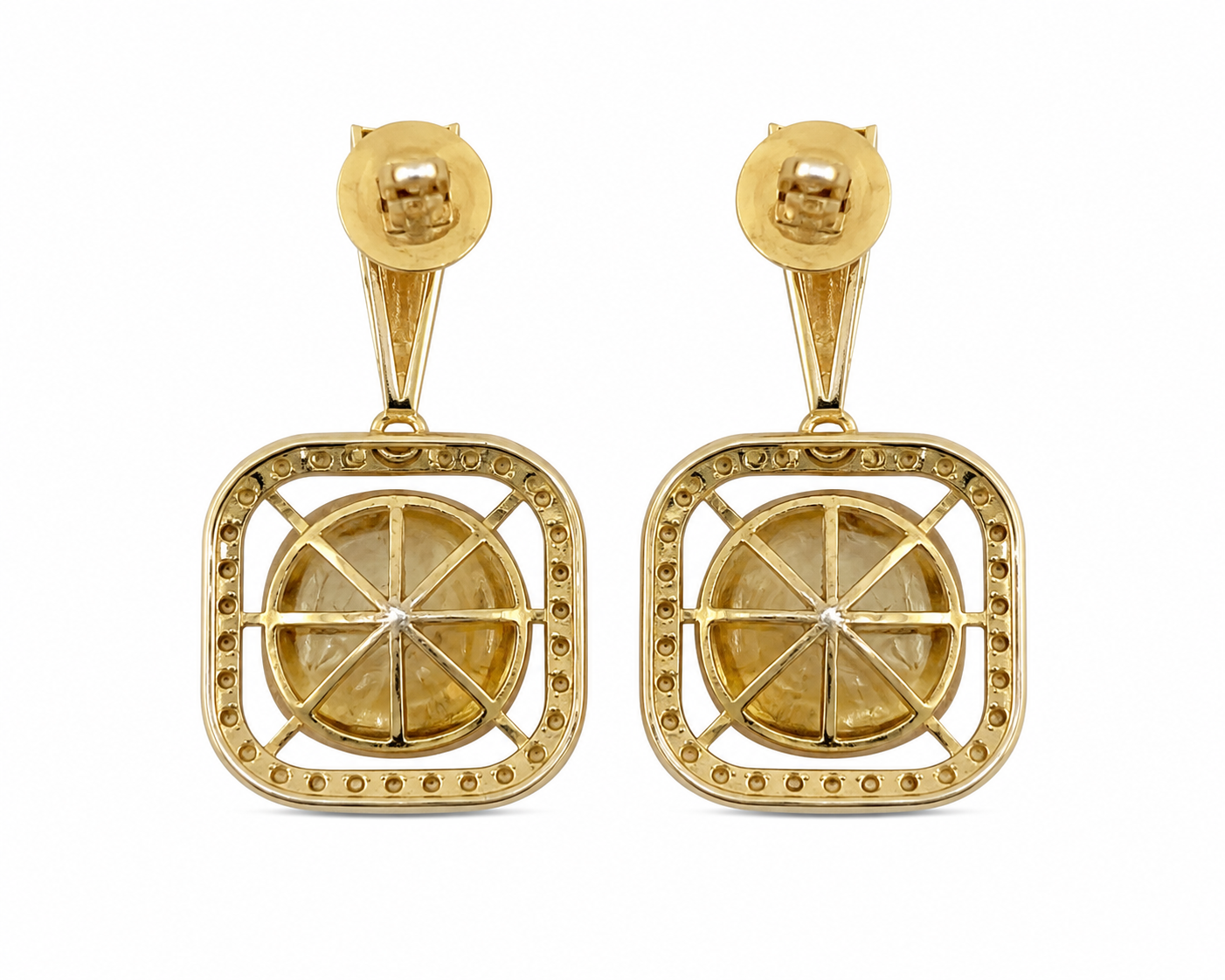 Gold Plated 925 Silver Moissanite Polki Dangle Earrings | Elegant Square Drop Earrings for Women