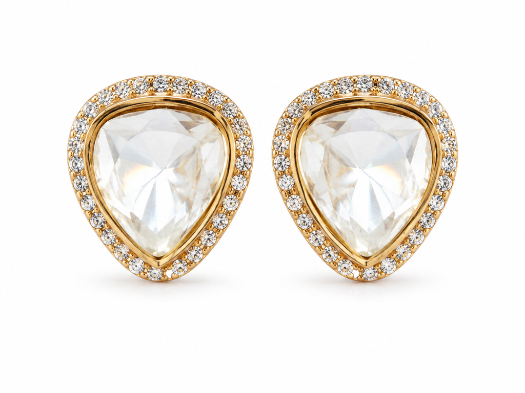 Gold Plated 925 Silver Moissanite Stud Earrings for Women | Elegant Everyday & Party Wear Earrings